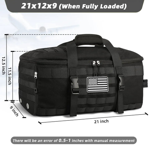 Black 3 In 1 Carry On Duffle Bag With Shoe Compartment And Wet Pocket, Airline Approved 22x14x9, depicted with dimensions