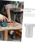 Solid Aluminum Woodworking Bench Dogs And Three Pack Workshop Table Stoppers For Gripping Tight During Heavy Clamping Reliable Workbench Hole Inserts Built Like A Tank To Hold Firm Through Any Job, showing a bench dog clamp in use.
