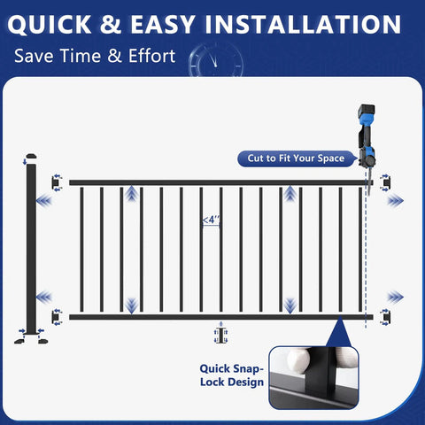Heavy Duty Modular Deck Railing System 36 Inches High By 6 Feet Long Solid 6063 Aluminum Rails installation guide with snap-lock feature.