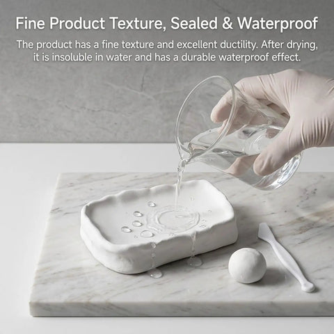 No-Sweat Heavy Duty Waterproof Sealant Mastic For Home Repairs being tested for waterproof effect with water droplets.