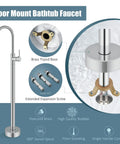 Freestanding Tub Faucet Chrome Floor Mount Tub Filler With Single Lever Brass Mixer Tap And Tub Spout No Handheld Spray Built To Last Durable Solid Brass Construction Modern Bath Upgrade Kit showing brass tripod base and expansion screws