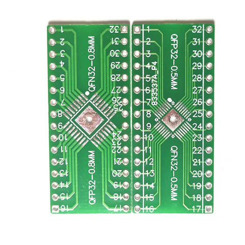 QFN32 QFP32 To DIP32 Double Sided SMD To DIP Adapter PCB Proto Board with 0.5mm 0.8mm pins shown from top view