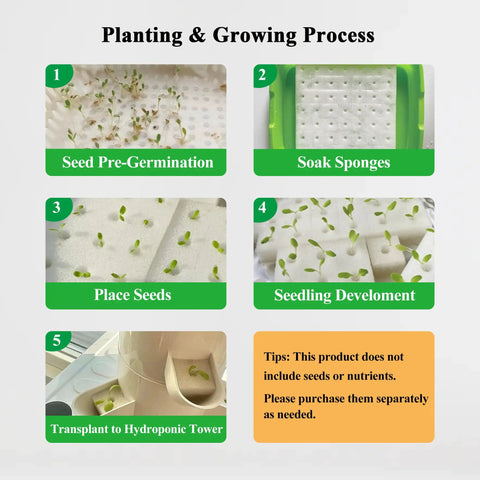 Step-by-step planting guide for Dope Indoor Hydroponic Garden Tower With 30 Pods 48W LED Grow Light Year Round Herb And Veggie Garden.