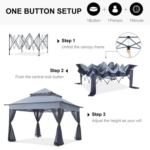 Easy Pop Up Gazebo 11 By 11 With Mosquito Netting For Patio Garden Backyard Gray One Push Central Lock setup instructions