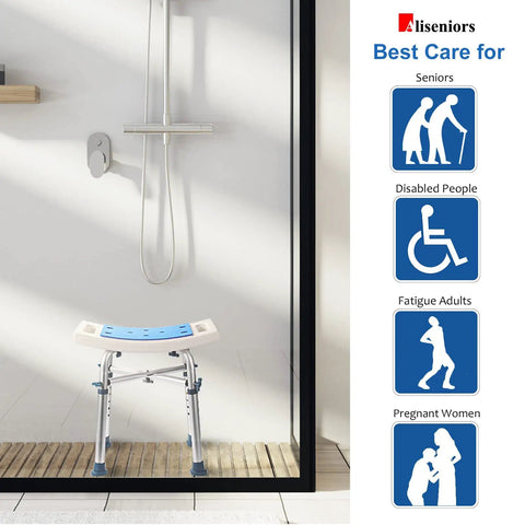 Heavy Duty Shower Chair With Backrest For Inside Shower Nonslip Bath Stool With Drain Holes Aluminum Frame Reclined