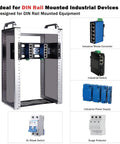 10 Inch 2U Adjustable DIN Rail Mount Bracket For DeskPi RackMate T1 T0 T2 T0 Plus T1 Plus TL1 Rack Ready And Compatible With 35mm Industrial Network Devices And 10 Inch Server Rack Cabinets shown with industrial components