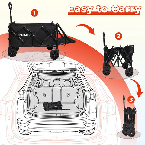 Foldable Tailgate Wagon Cart with Wheels Lightweight 12 Lb Utility Wagon for Garden Grocery Beach Camping Travel shown folded in car
