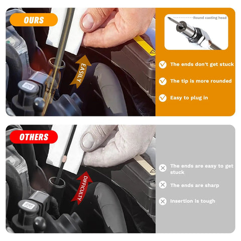 Comparison of firewall mounted transmission dipstick installation showing ease of use with TH350 and TH400 compatibility