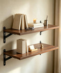 Floating Shelves Wall Mounted Set Of 2 With Heavy Duty Wood Construction Built To Last And Reinforced Anti Sag Brackets Includes 12 Hollow Wall Anchors And Complete Installation Kit For Drywall And Concrete, walnut wall shelves with books and decor