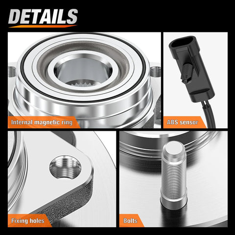 Close-up of 6-lug bearing hub details for Front Wheel Bearing Hub Assembly 6 Lug Drop In Replacement For Silverado Tahoe Suburban Yukon XL Avalanche Express 1500 1999 To 2006 And Cadillac Escalade 6 Lug OEM 515036 Compatible