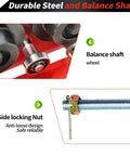 Close-up of a steel balance shaft wheel and side locking nut on Heavy Duty I Beam Trolley 0.5 Ton Capacity With Dual Track Rollers.