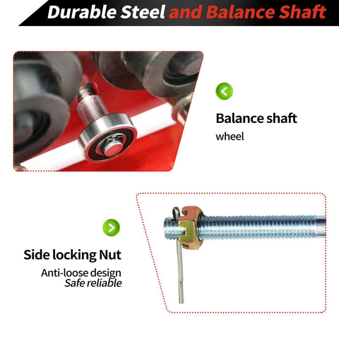 Close-up of a steel balance shaft wheel and side locking nut on Heavy Duty I Beam Trolley 0.5 Ton Capacity With Dual Track Rollers.