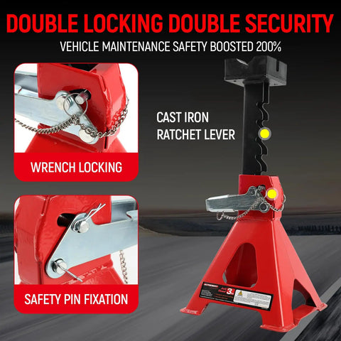 Beefed Up 3 Ton Jack Stands With Adjustable Height 11.02 To 16.93 Inches, Cross Slotted Frame Rail, Rubber Pad Protector