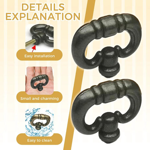 Solid As A Rock Matte Black Ring Knobs For Kitchen Cabinets And Bedroom Drawers Vintage Drop Design close-up view showing details.