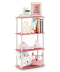 Turn-N-Tube 4-Tier Corner Storage Shelves With Toolless Open Design, Space-Saving Book Organizer For Living Room, Bedroom, Entryway, Hallway, And Laundry, Easy Assembly Without Tools, Soft Pink Finish, Wide Shelves For Books Decor And Baskets.