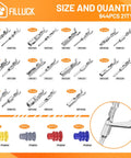 Diagram showing 944PCS 21 types of terminal pins and waterproof plugs from 945 Pcs Pin Connector Kit for car wiring.