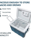 Top Notch 48 Quart Electric Cooler And Warmer With Wheels Grab And Go Thermoelectric Portable Fridge For Tailgates And Road Trips keeps drinks icy cold and snacks hot, showing 11.9-gallon capacity.