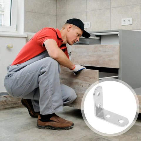 16 Pack L Shaped Corner Braces For Furniture And Tables, Cold Rolled Steel Brackets With Screws installed on cabinet drawer