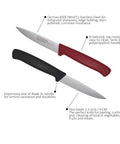 12 Piece Paring Knife Set for Home and Commercial Kitchens With Multipurpose Small Utility Knives and a Sharp German Steel Blade for Peeling Trimming Garnishing Slicing Black and Red Handles, showing two knives with ergonomic handles.