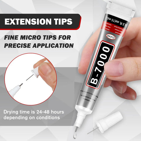 Person holding a tube of multipurpose craft glue for jewelry making and DIY projects, 15ml 0.5oz, with fine micro tips for application.