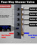 Slick Matte Black Full Body Shower System Featuring Digital Temperature Control Valve with four-way controls and display.