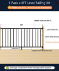 Diagram of Modular Aluminum Deck Railing Kit 6 Ft By 36 In 1 Plus 1 System showing dimensions and components, matte black finish.
