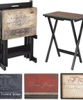 Heavy Duty TV Tray Set With Stand Built Tough From MDF Wood With Heat And Water Resistant Tops And Wine Pattern Designs