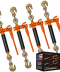 Four Pack Folding Handle Ratchet Load Binder with Dual Grab Hooks 7100 lb Safe Working Load Beefy Heavy Duty Tie Down Kit