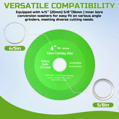 Hella Sharp Diamond Cutting Disc Set For Angle Grinder with 4 inch diameter and 7/8 arbor, suitable for glass, jade, and crystal cutting.