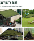 Heavy Duty Survival Tarp Cover 8.5 By 11.8 Feet Emergency Blanket Reflective Thermal Ripstop Waterproof Bombproof in use outdoors