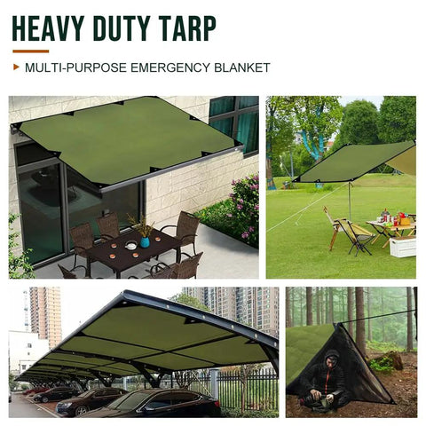 Heavy Duty Survival Tarp Cover 8.5 By 11.8 Feet Emergency Blanket Reflective Thermal Ripstop Waterproof Bombproof in use outdoors