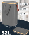 Slim Laundry Basket With Lid Collapsible Narrow Hamper With Removable Washable Bag Made Of Bamboo And Oxford Fabric 52L Gray in room setting