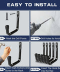 Installation steps for Beefed Up Heavy Duty J Hooks For Garage Storage 5 Pack Black Wall Hooks 40 Lb Capacity Easy Stud Wall Or Brick Mount Rust Resistant Powder Coat With Non Marking Rubber Caps.