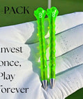 Two Forever Tee Premium Metal Unbreakable Golf Tees with Extended Metal Tip held in a golf glove palm, bright green color.