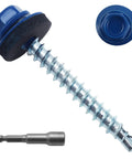 Blue Hex Head Self Drilling Roofing Screws 1-1/2 In for Wood and Metal Roofs with EPDM Washer, Magnetic Driver Bit