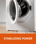 Washing machine stabilized with Heavy Duty Self Adhesive Gripping Pads For Hard Surfaces One And A Half Inch Brown 8 Count No Slip Furniture Grippers That Keep Appliances And Lamps From Dancing And Staying Put On Floors And Tables. Focus on stabilization on hardwood floor.