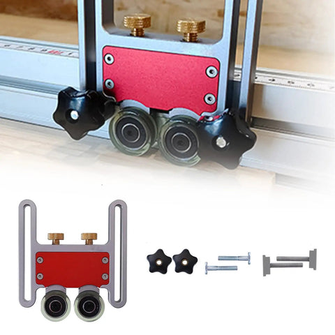 Pro Grade Table Saw Roller Jig For 30 Mm Sliding Tracks And T Slots Aluminum Alloy with double wheels on a table saw track