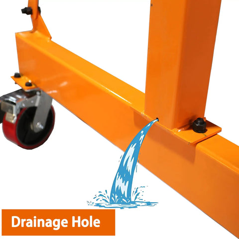 Adjustable Gantry Crane With Trolley And Hoist Heavy Duty 2000 Lbs Capacity Height Range 7.65 To 10.91 Ft 8.5 Ft Wide Shop Garage Crane With Rigging Kit Portable Steel Gantry For Home Workshop And DIY Projects base with drainage hole and caster