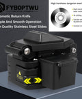Three In One FTTH Fiber Cleaver With Auto Scrap Collector, tungsten steel blade, black, metal cutter for splicing tool, close-up view