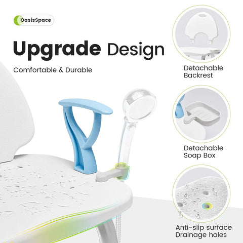 Heavy Duty Shower Chair With Back And Arms For Inside Shower, 450 Pound Weight Capacity, Wide Seat With Handles, Design Features