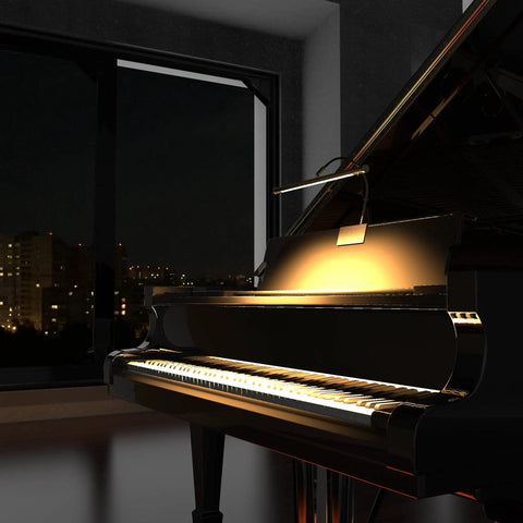 Adjustable Black Grand Piano Lamp With Brass Accents Clip On LED Light Dimmer For 19 Inch Piano Fits Boards Up To Three Quarters Of An Inch Thick Dope Sleek Look For Home Studio illuminating piano keys at night