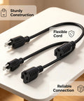 Six Pack 16 Awg 13 Amp Heavy Duty Indoor Extension Cords One Foot three prong grounded plug on a table with flexible cord design.