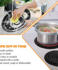 Porcelain Drip Pans 4 Pack for GE Hotpoint Range Cooktop shown being cleaned under running water and in use on a stove with a pot