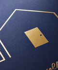 Navy Blue cover with gold house and door outline from Open House Guest Sign In Book And Realtor Tent Cards Set 2 Pack 8.5 By 11