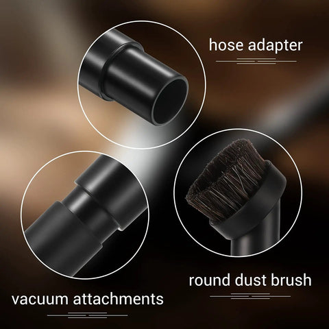 Detailed shot of 3 Pack 25 mm Vacuum Brush Heads With 1.25 To 1.38 Inch Hose Adapter showing hose and brush bristles