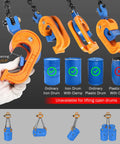 BEAMNOVA 2-ton drum lifter with four orange clamps and blue jaws for 55-gallon drums, front view.