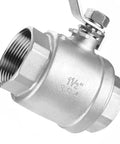 Heavy Duty Stainless Steel Quarter Turn Ball Valve One Point Five Inch Npt Female Full Bore Connection For Water Oil Gas Lines Built Different With Hella Smooth Control showing threaded connection and smooth finish.