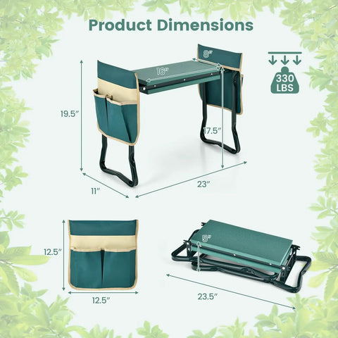 Foldable Garden Kneeler And Seat With 8 Inch Wide EVA Foam Pad, Heavy Duty Garden Stool With Two Big Tool Pouches, 23-inch view