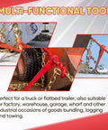 Two Pack Five Sixteenths To Three Eighths Inch Ratchet Load Binders With Five Thousand Four Hundred Pounds Working Load Limit for secure hauling shown securing heavy-duty chains on trailers.