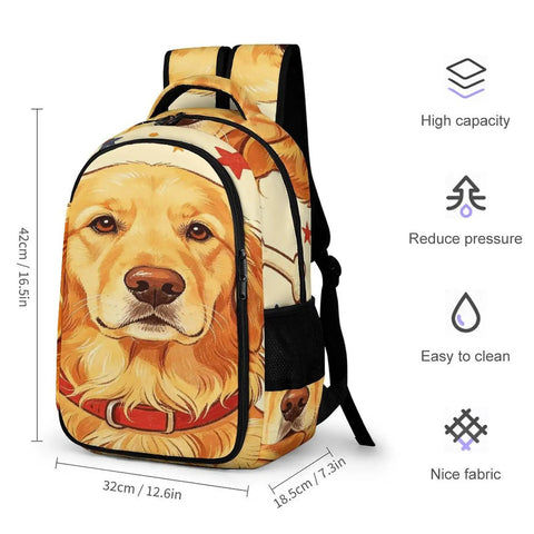 4th Of July Golden Printed Unisex Backpack Large Capacity Daypack For Travel School And Outdoor Fun, durable polyester with dog print